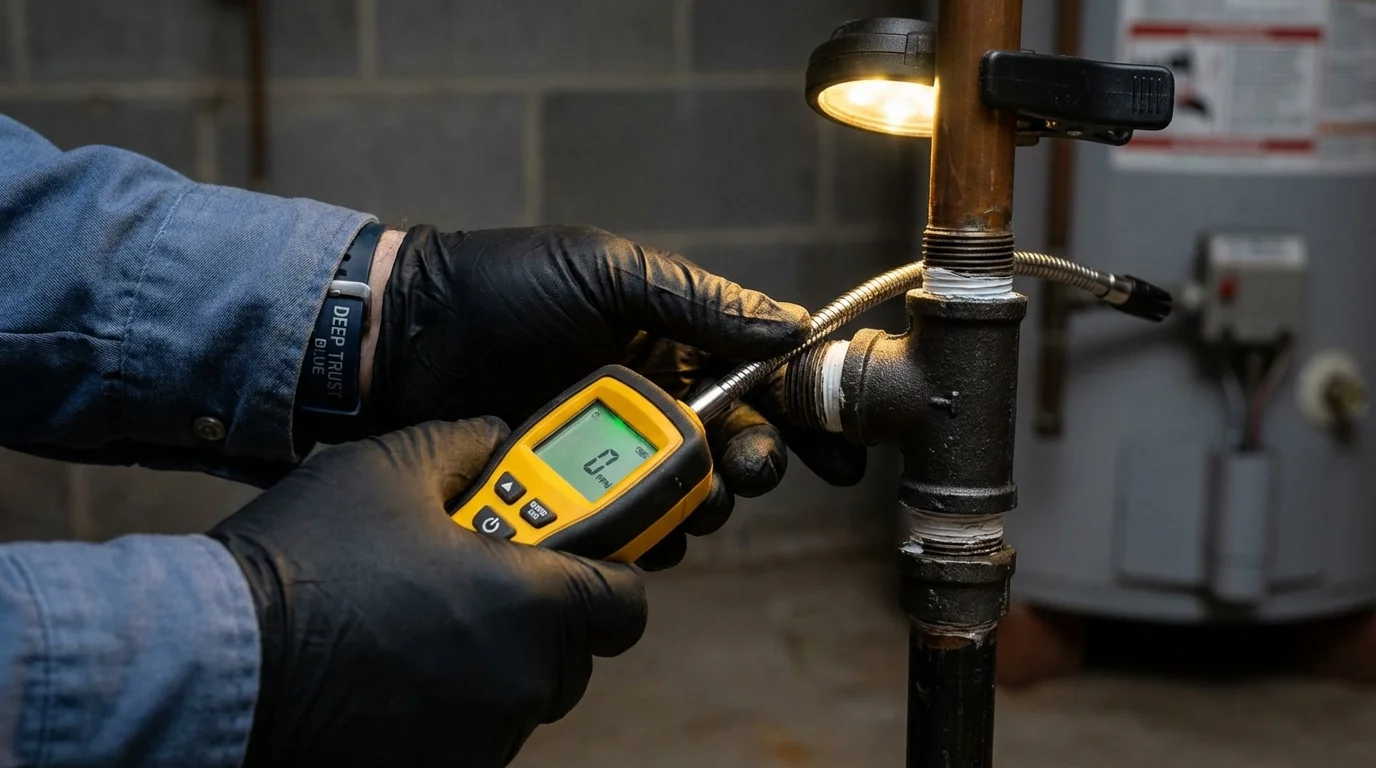 Gas leak detection with electronic sniffer by Johns Plumbing LLC in Leawood