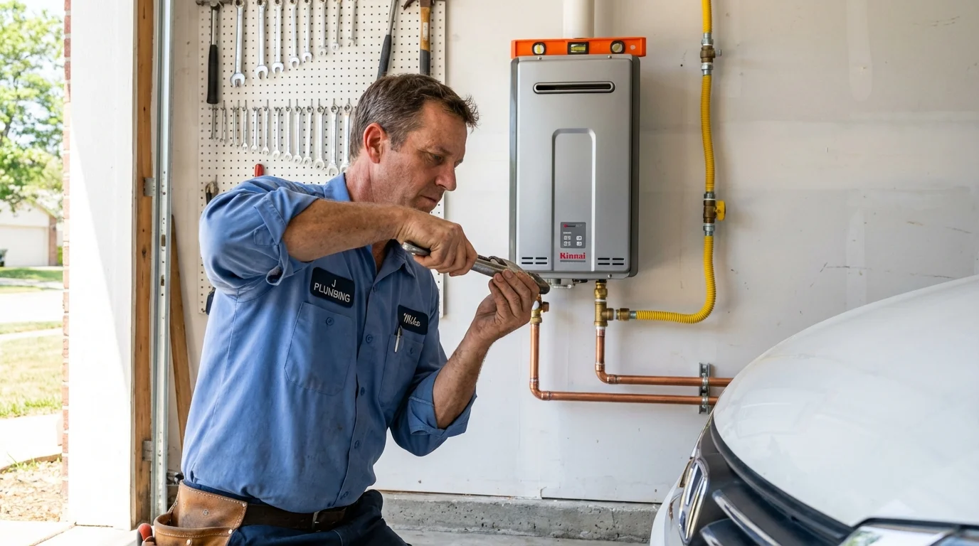 Tankless water heater installation by a Johns Plumbing LLC plumber in Leawood